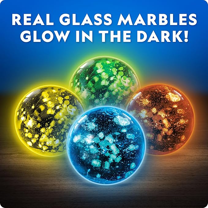 NATIONAL GEOGRAPHIC Glowing Marble Run – 150 Piece Construction Set with 30 Glow in The Dark Glass Marbles & Storage Bag, STEM Gifts for Boys and Girls, Building Project Toy (Amazon Exclusive)