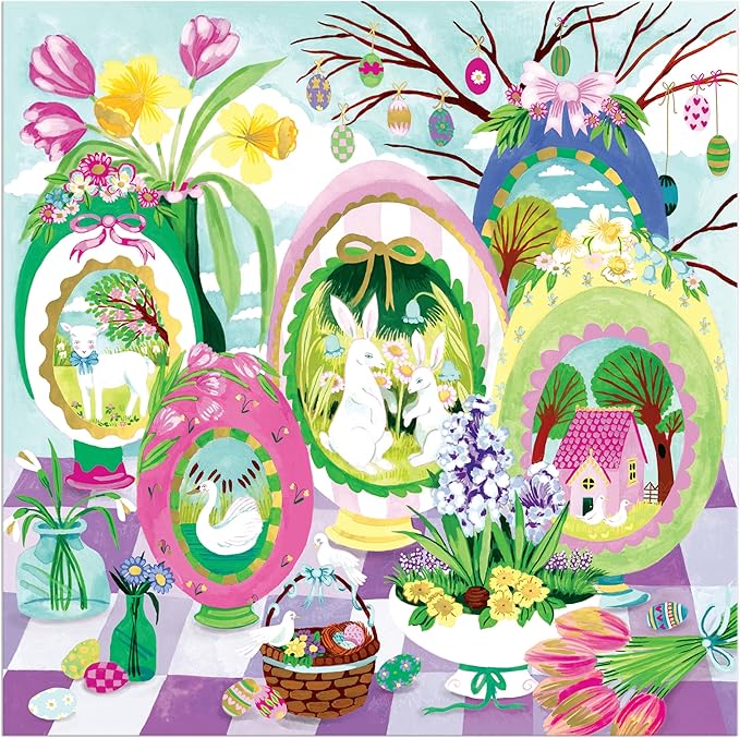 Galison Windows to Spring – 500 Piece Jigsaw Puzzle Featuring Beautiful Artwork of Sugar Egg Illustration for Easter
