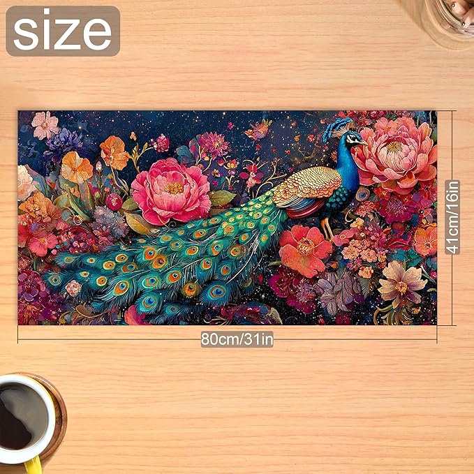 Bimkole Peacock Puzzles for Adults 1000 Pieces, Flower Paper Jigsaw Puzzle 1000 Pieces - Fun and Challenging Family Decoration Puzzle Great Gift Idea, Finished Size is 31.5 x 16.14 in