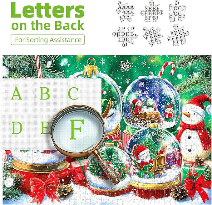 Christmas Glass Crystal Ball 500 Piece Puzzles for Adults, Christmas Jigsaw Puzzles, for Gifts Birthday Holiday Party Games Family, 23x15 Inch Dust Free