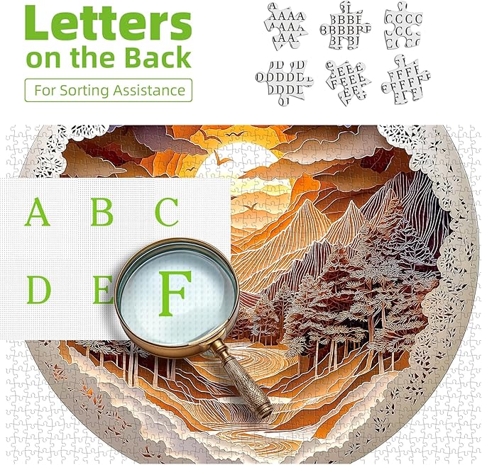 Mountain Sunset Landscape 500 Piece Jigsaw Puzzles for Adults Layered Paper Art Forest River Nature Scene Puzzle with Letters on Back Fun Seniors Wall Art Family Puzzle(20"X20")