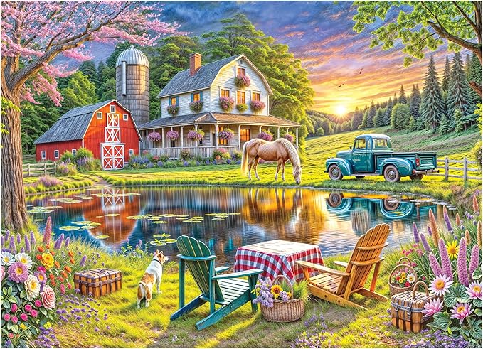RoseArt Soft Touch Backyard Country Farm Scene 1000 Piece Jigsaw Puzzle for Adults