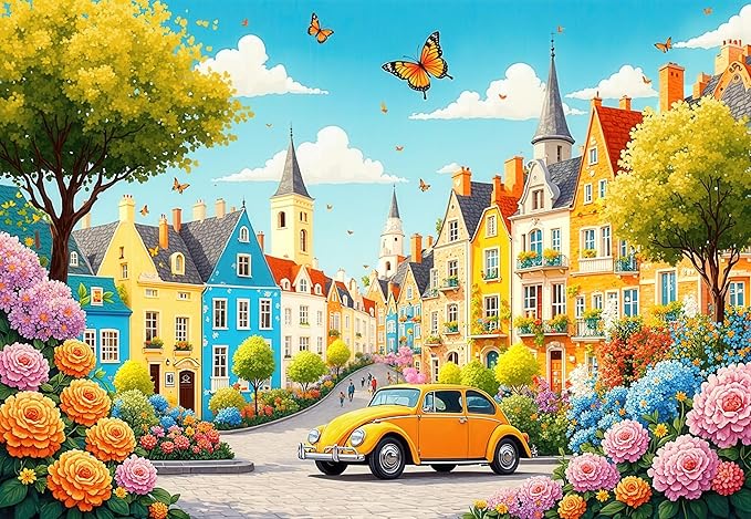 European Town Landscape Jigsaw Puzzles for Adults 1000 Pieces, City Street Scene 1000 Piece Puzzle for Adults, Hard Impossible Difficult Jigsaw Puzzles 1000 Pieces for Home Decor (27.6"x19.7")