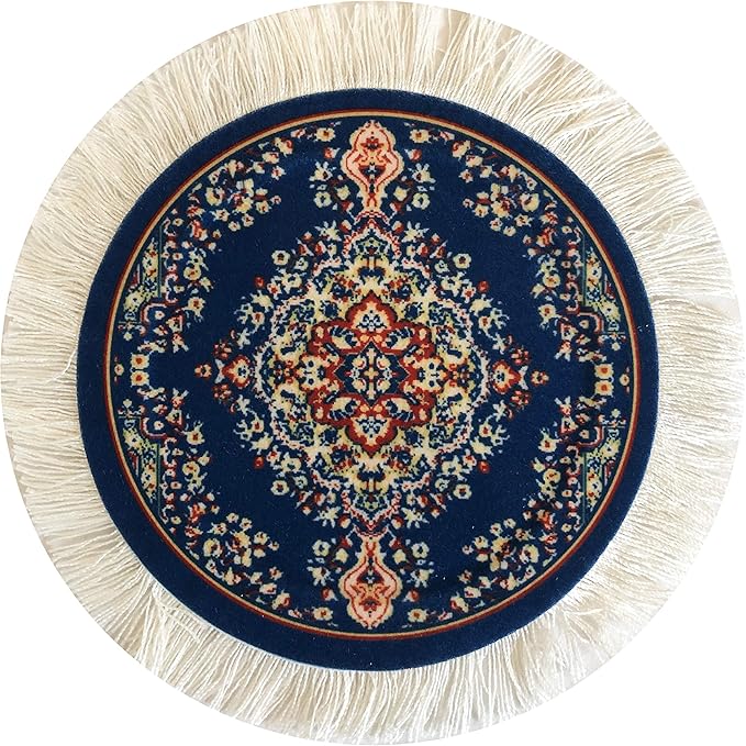 Set of 4 Round Dollhouse Rugs – Miniature Carpet Accessories for Doll Houses, 5 Inch Diameter Floor Décor, Oriental Style
