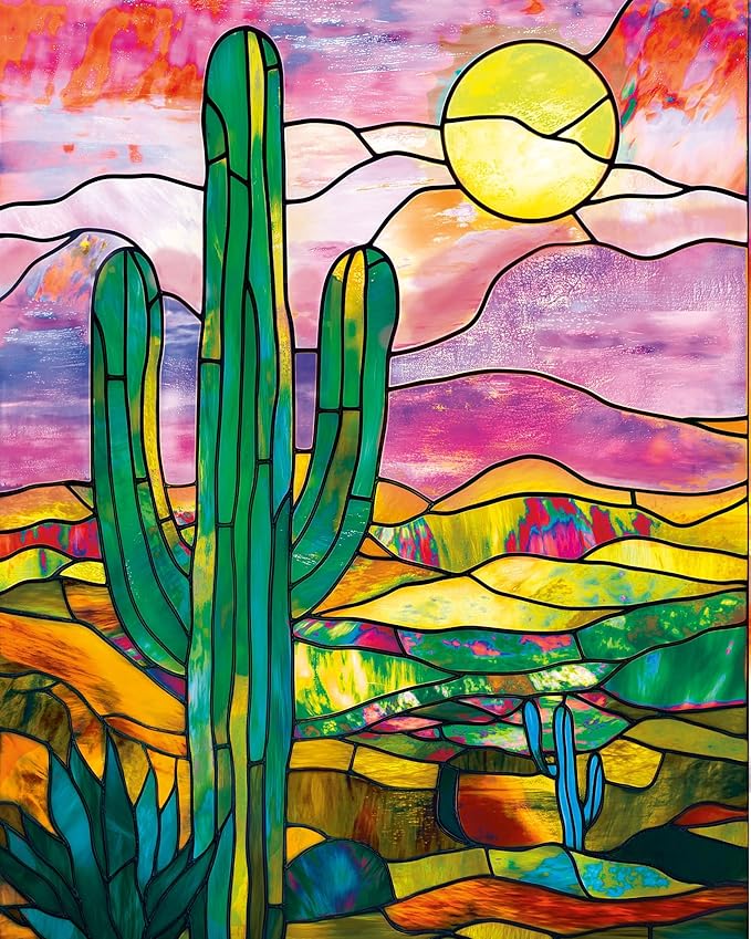 Springbok Desert Glow 500 Piece Jigsaw Puzzle for Adults - Stained Glass Cactus - Unique Cut Pieces - Made in USA