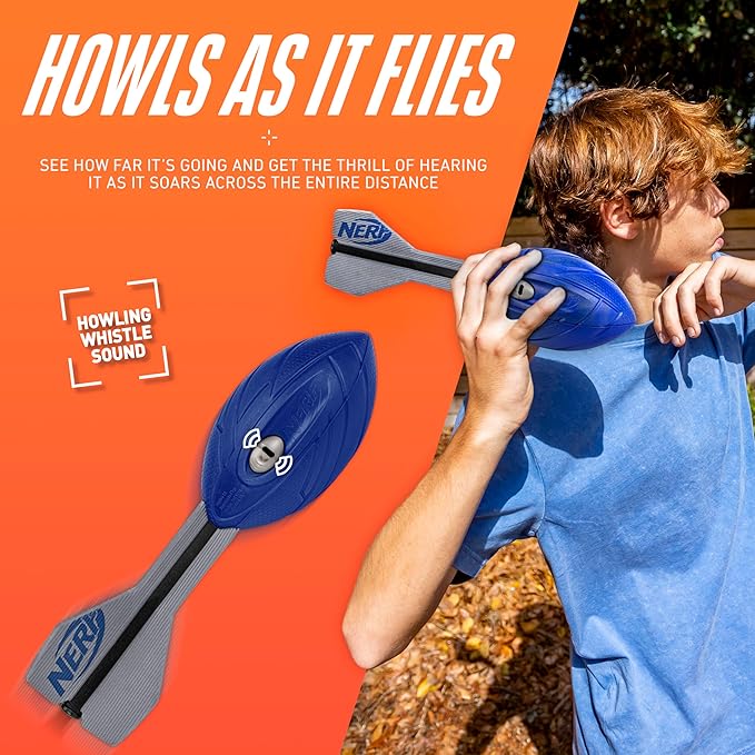 Nerf Vortex Aero Howler Foam Ball – Classic Long-Distance Football - Flight-Optimizing Tail - Hand Grip – Indoor and Outdoor Fun (Blue)