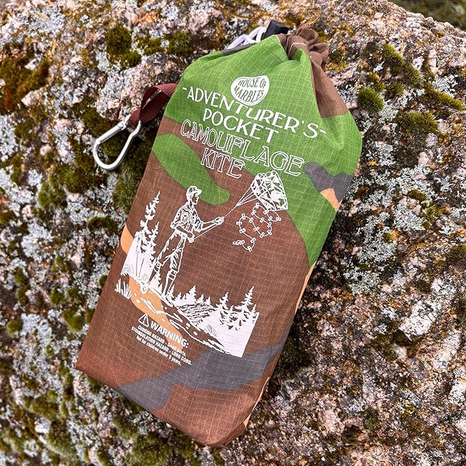 Pocket Camouflage Kite - Foldable Pocket Version with Storage Pouch & Carabiner Clip - Easy to Fly Nylon Kite for Kids & Adults Outdoor Beach & Park Toy