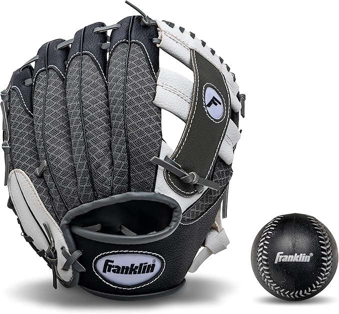 Franklin Sports Kids Baseball Glove + Foam Ball Sets - Meshtek Youth Teeball Gloves for Kids + Toddlers - Left + Right Hand Throw - 9.5" Inch