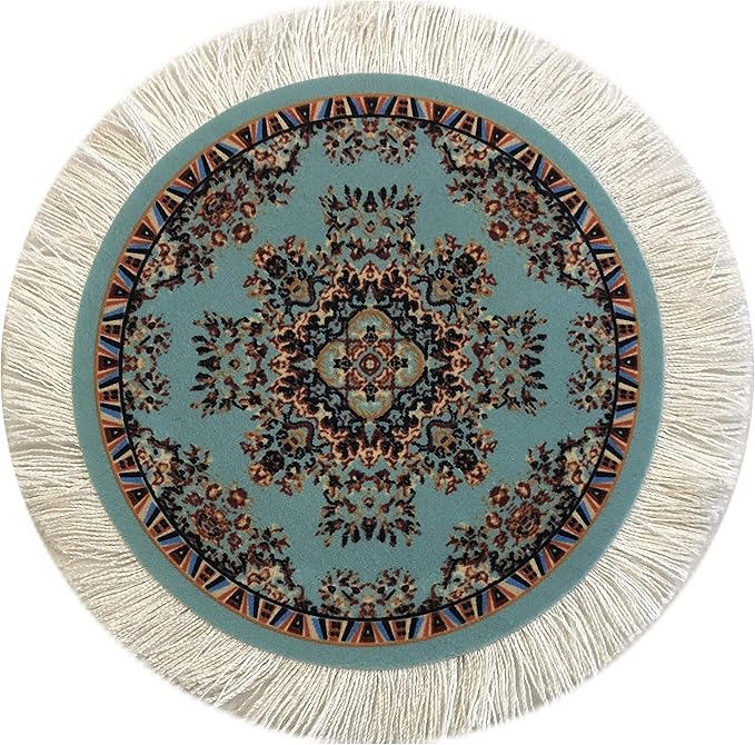 Set of 4 Round Dollhouse Rugs – Miniature Carpet Accessories for Doll Houses, 5 Inch Diameter Floor Décor, Oriental Style