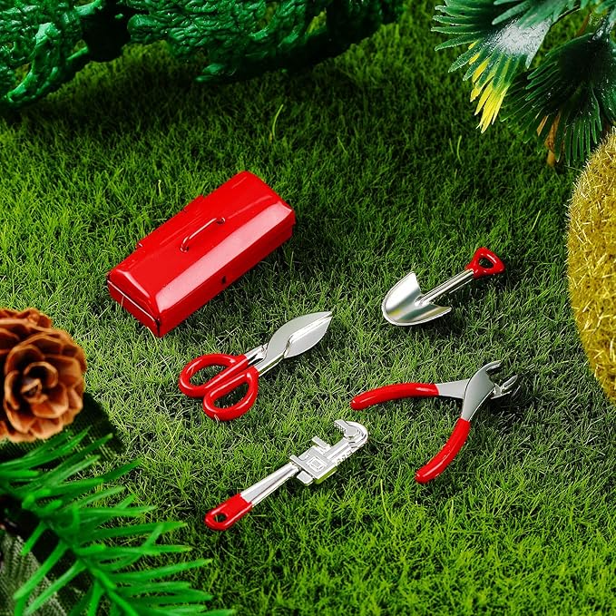 17PCS 1:12 Miniature Doll House Tools Metal Home Repair Tools Set Multifunctional Tiny Tool for Party Dollhouse Decoration Accessories Mini Yard Supplies Creative Pretend Toy