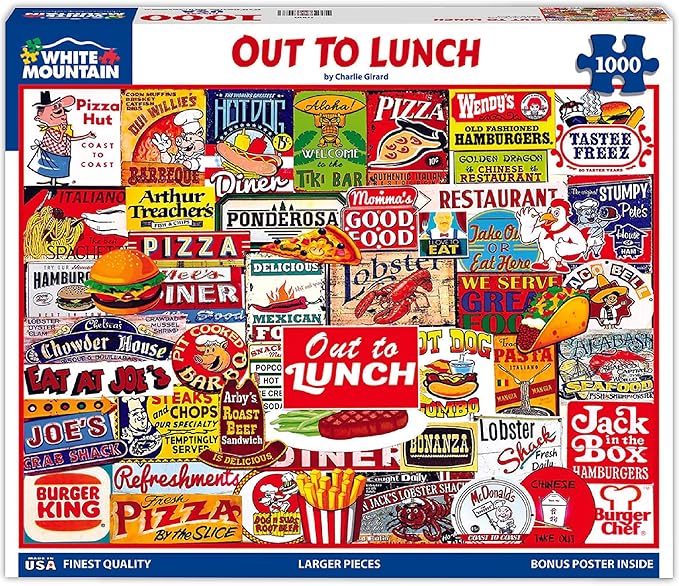 White Mountain 1000 Piece Jigsaw Puzzle Nostalgic Restaurant Collage Puzzles with Large Pieces for Adults and Family 24"x30" - Out to Lunch
