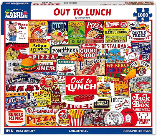 White Mountain 1000 Piece Jigsaw Puzzle Nostalgic Restaurant Collage Puzzles with Large Pieces for Adults and Family 24"x30" - Out to Lunch