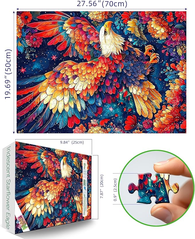 MINIWAN Vibrant Floral Bald Eagle 1000 Piece Puzzle for Adults, Colorful Flower American Eagle Jigsaw Puzzle, Wildlife Art Puzzle for Relaxation & Home Wall Deco 27.5x19.7 Inch