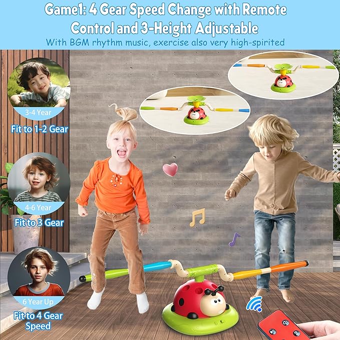 4 in 1 Musical Jump, Toss Ring Game, Baseball Toys and Stomping Launch Rocket Launcher for Kids Toys & Games with Remote, Indoor Outdoor Toys for Kids Ages 4-8 3-5 Baseball Party Favors Birthday Gift