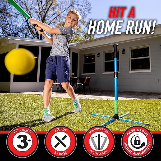 Franklin Sports Youth Batting Tee - Adjustable Height Plastic Training Tee for Kids + Toddlers - 23" to 33" Inches