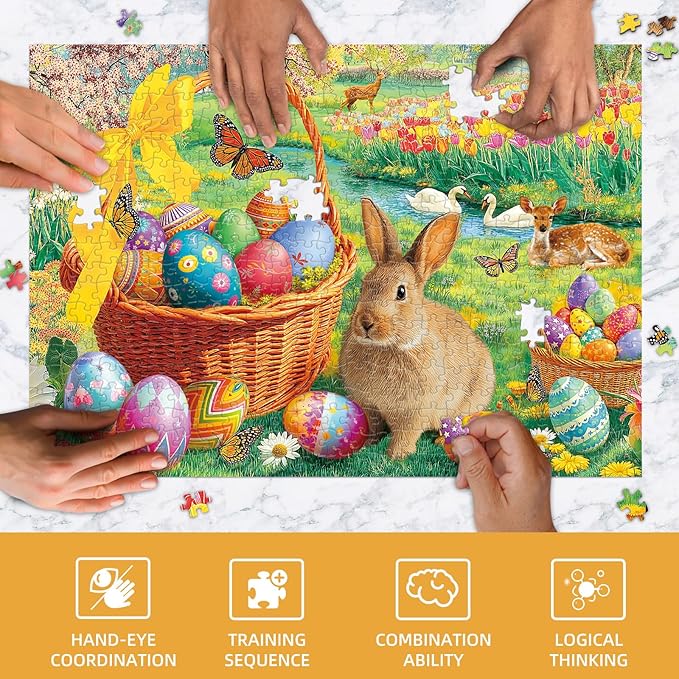 Sutinban Easter Puzzles for Adults 500 Pieces - Adorable Bunny, Colorful Eggs & Spring Garden Scene, Family Holiday Activity Puzzle Gift for Adults Senior