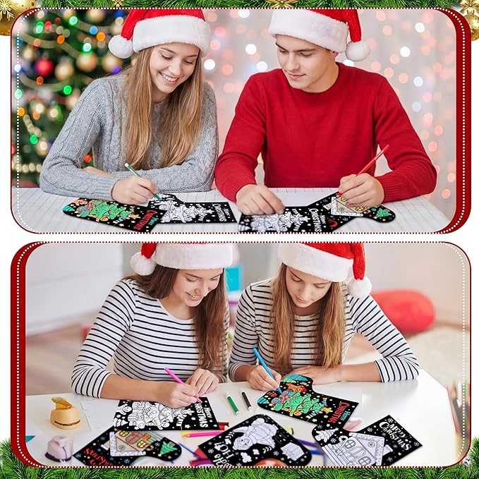 Zhanmai 30 Pcs Color Your Own Christmas Crafts Stockings Posters Bulk Painting Crafts DIY Your Own Santa Claus Snowman Stockings Poster for Xmas Party Holiday Activities