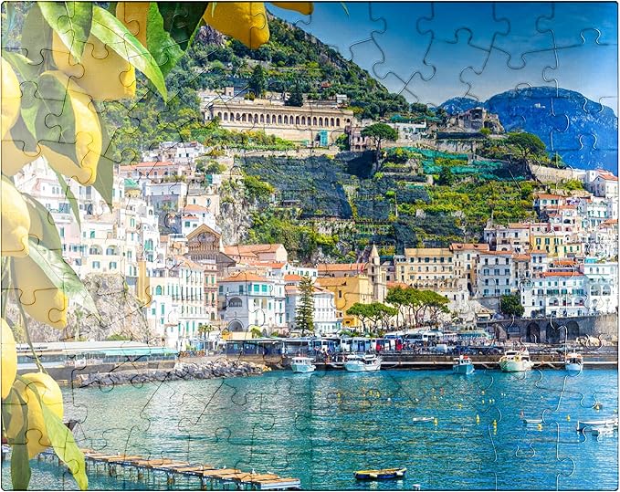 MyPuzzle Panoramic View of Beautiful Amalfi On Hills Leading Down to The Coast, Campania, Italy - Premium 100 Piece Jigsaw Puzzle for Adults