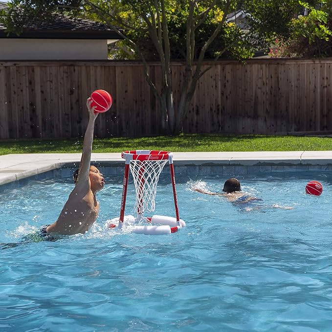 GoSports Splash Hoop 360 Floating Pool Basketball Game - Choose Red or Blue - Includes Hoop, 2 Balls and Pump
