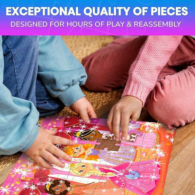 QUOKKA Puzzles for Toddlers 3-5 – Shimmer 4-Pack 30 Pieces Puzzles for Kids Ages 2-4 - Fairy Tale Jigsaw Set with Princess Unicorns for Kids 4-6 Years, Gift for 3 Year-Old Boy Girl, FSC Certified Toy