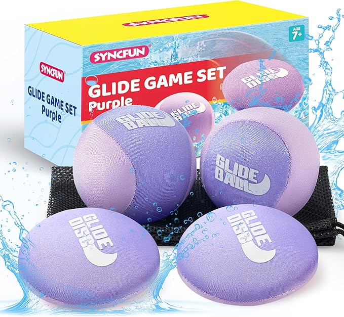 SYNCFUN 4 Pcs Skip Water Balls,Splash Water Bouncing Balls with Mesh Bag, Beach Toys for Kids, Pool Toys for Friends and Family, Fly Swimming Game Adults, Boys,Teens, Great for All Ages
