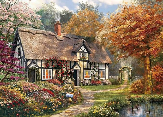 Puzzle for Adults 1000 Pieces, Thatched Cottage Puzzle, Challening Impossible Difficult Hard Fun 1000 Pieces Jigsaw Puzzles for Adults Family with Letters on Back