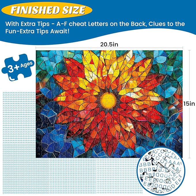 Puzzles for Adults 500 Pieces,Stained Glass Flower Puzzle,Impossible Hard Difficult Challenging Puzzle for Adults, Mosaic Flower of Life Jigsaw Puzzles 500 Pieces, Perfect for Game Nights 20.5X 15in