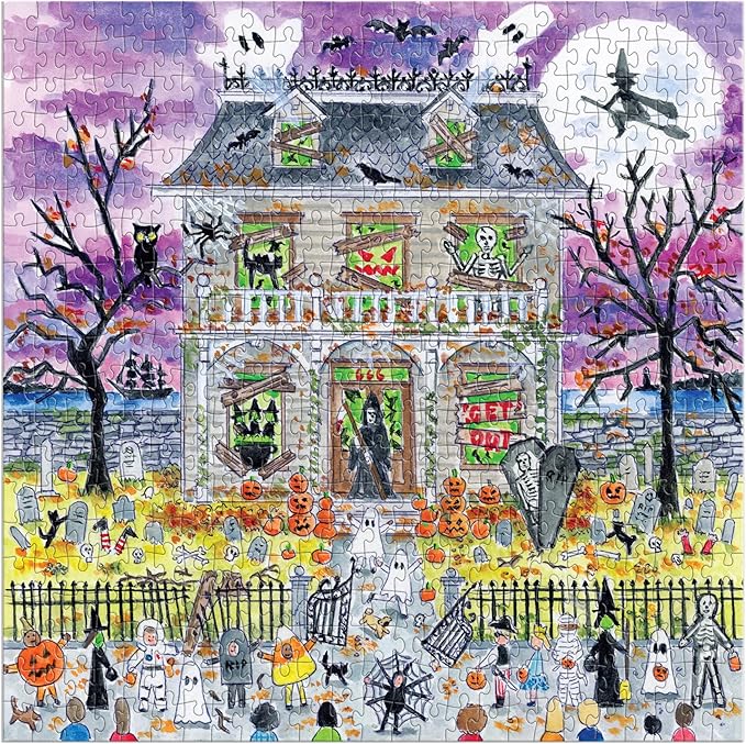 Galison Haunted House – 500 Piece Glow in The Dark Jigsaw Puzzle Featuring Spooky Artwork of A Haunted House