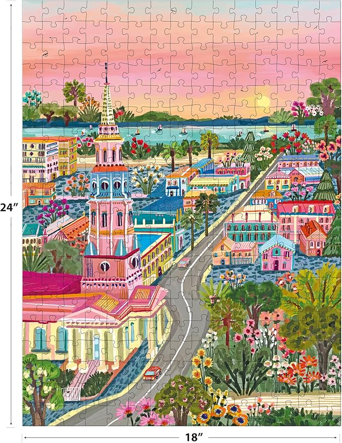 RoseArt - Millie Illustrates - Charleston South Carolina 300 Piece Jigsaw Puzzle, Colorful Modern Travel Art Illustrated Puzzles for Adults