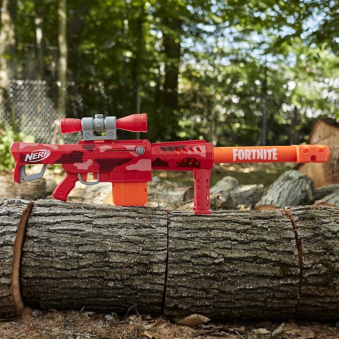 Nerf Fortnite Heavy SR Blaster Scope; Big Blaster; 6 Mega Darts; 6-Dart Clip; Kids Toy Foam Blasters; Fortnite Toys for Boys and Girls