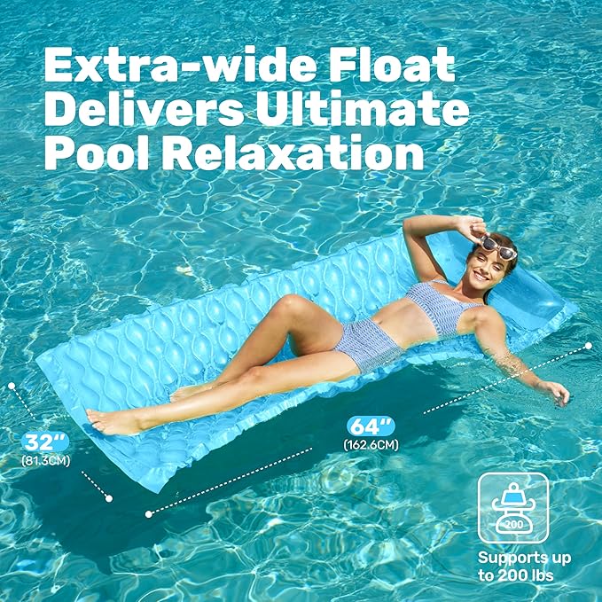SLOOSH Inflatable Pool Floats Raft,Floating Lounge for Adults,64x32 inch Swimming Mat Pool Mattress with Headrest,2 Pieces Float Air Mat for Summer Water Beach Fun