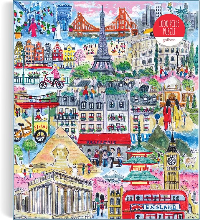Galison Cities Around The World – 1000 Piece Michael Storrings Jigsaw Puzzle Featuring Beautiful Artwork of Famous World Landmarks