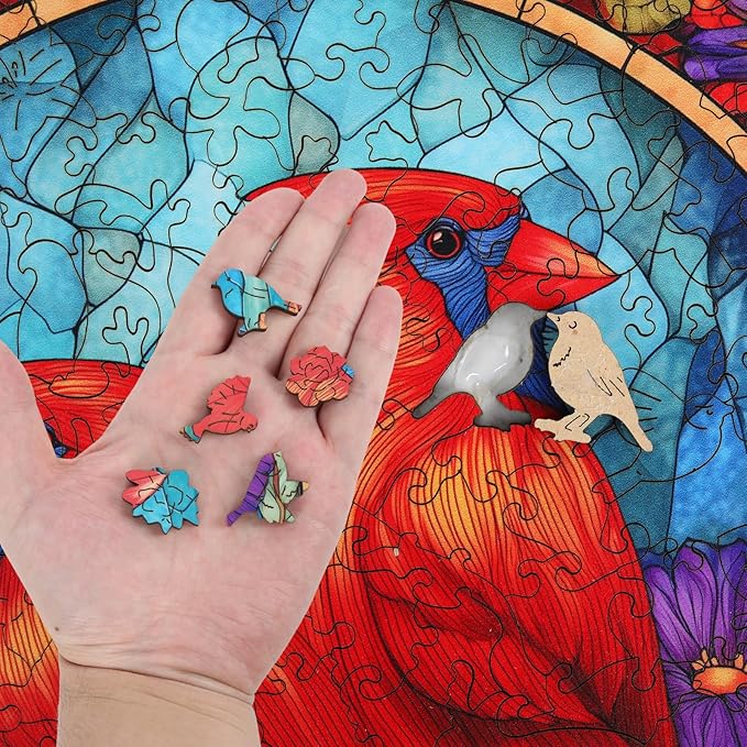 Wooden Puzzles for Adults, Wooden Cardinal Puzzle, Fun Educational Jigsaw Puzzle, Home Decorative Gift, Relaxing Wood Puzzle Game for Family & Friends, 200 Pcs, 8.9×11.8in