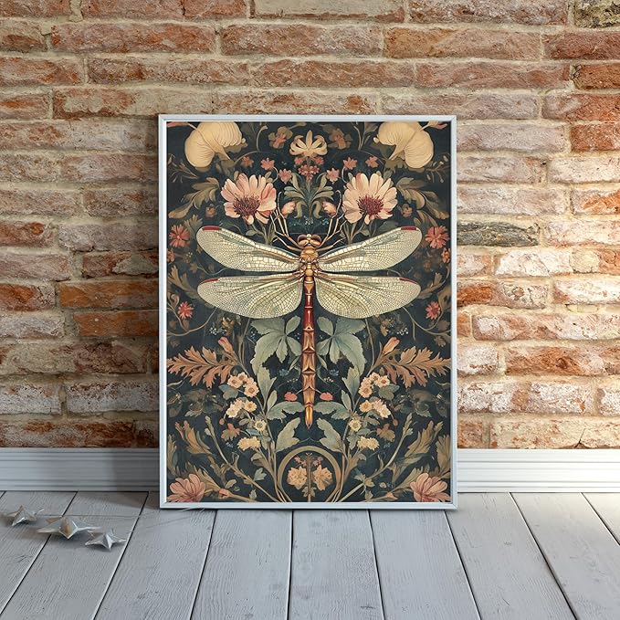 Vintage Floral Dragonfly Jigsaw Puzzle 1000 Pieces for Adults - Floral Puzzle Gift for Dragonfly Lovers - 1000pc Heritage Victorian Design Decor Puzzles (50x70cm / 19.685"x27.559")