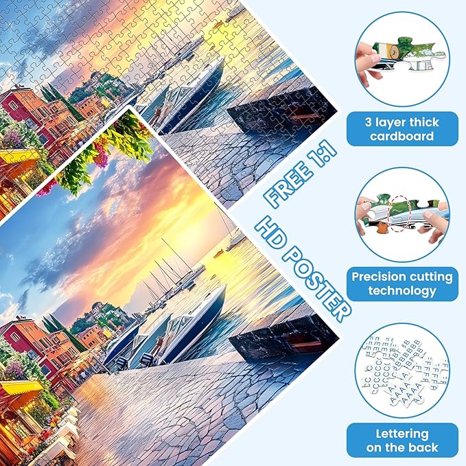 500 Pieces Jigsaw Puzzles for Adults, Seaside Sunset Puzzle for Adults Seniors,Harbor Speedboat Puzzle 500 Pieces, Gift for Birthday, Home Decor, Fun for Family(20.5 * 15 in)