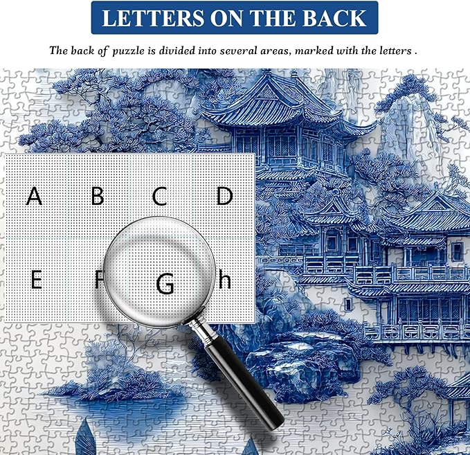 Impossible Landscape Puzzles for Adults 1000 Pieces，Nature Aesthetic Puzzle Blue and White Scenery,Unique Chinese Scenic Jigsaw Puzzles with Birds Boat,Hard Difficult Challenge Building Puzzle