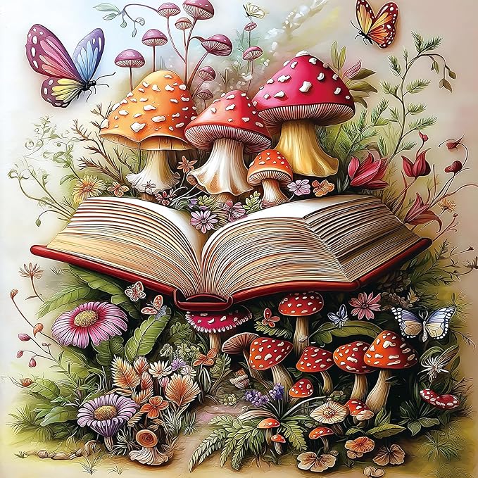 Mushrooms Puzzles for Adults 500 Pieces, Plants Flower Jigsaw Puzzle with Magic Book Garden Fantasy Art for Relaxing Challenge Game Fun (20 x 20 Inch)