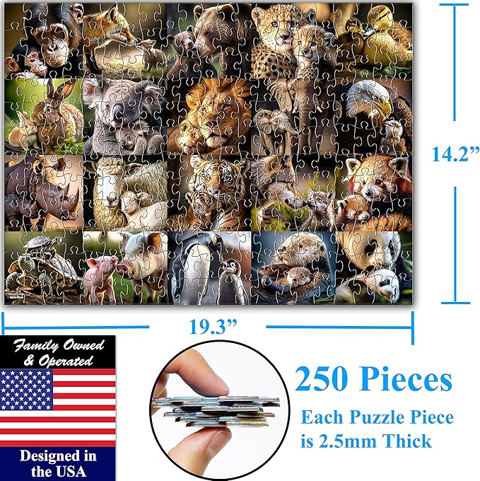 Think2Master Animal Families 250 Pieces Jigsaw Puzzle Featuring heartwarming Mammals & Birds. Puzzle for Adults & Seniors, Large Pieces, Great Gift Size: 14.2” X 19.3”