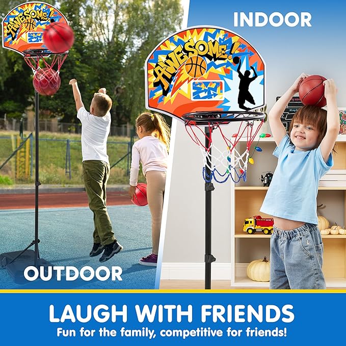 JOYIN Indoor Kids Basketball Hoop with Stand, Toddler Basketball Goal Adjustable Height 28ft-6.2ft, Portable Mini Outdoor Toys for Boys Girls Age 3 4 5 6 7 8, Inside Outside Sport Games for Fun