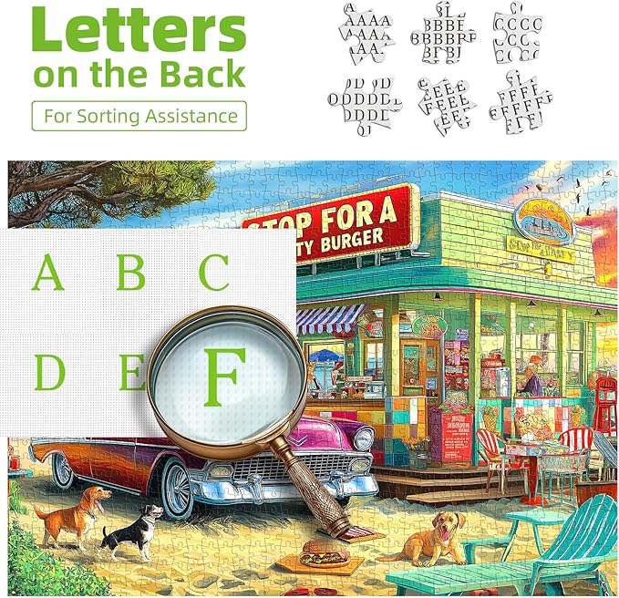 Blueforest Vintage Beach Hamburger Store 1000 Piece Puzzle for Adults & Teens - Challenging Retro Diner Jigsaw with Coastal Decor