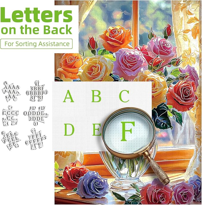 1000 Piece Puzzle for Adults, Colorful Mixed Rose Bouquet Jigsaw Puzzle with Letters on Back for Family, Adults, Gifts, Party Game, Finished Size 27.5" x 19.7"