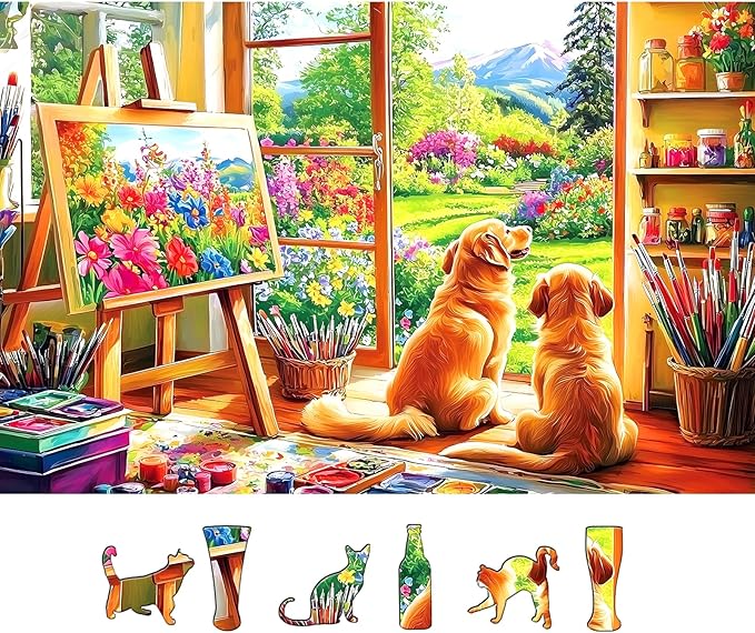 500 Piece Puzzles for Adults, Flower Garden Art 500 Piece Jigsaw Puzzles with Dogs for Home Decor and Relaxation Party Challenging Game Gifts Decoration (23 x 15 Inch)