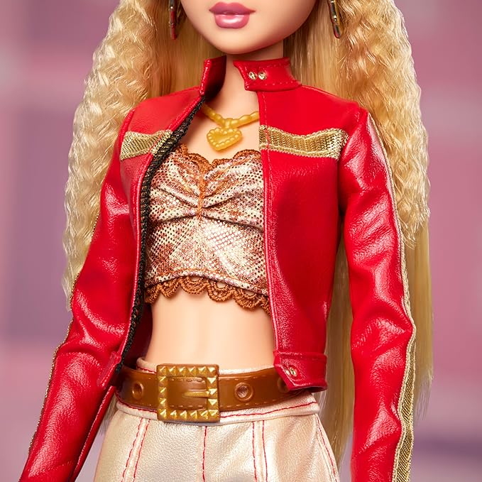 Barbie Signature My Scene Doll & Accessories, in Y2K-Inspired Outfit with Pleather Jacket, Flare Pants, Saddle Bag & Display Stand