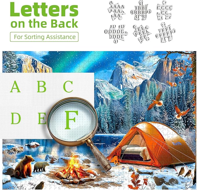 Puzzles for Adults 1000 Pieces, Northern Lights Winter Camping & Bonfire, AImpossible Hard Difficult Challenging Puzzles for Adults, Gift for Adult Jigsaw Puzzles Lovers, 27.5 x 19.7 inch