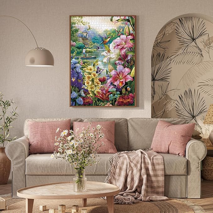 Flower Landscape Puzzle for Adults 1000 Pieces, Colorful Floral Jigsaw Puzzle, Beautiful Butterfly Nature Puzzle