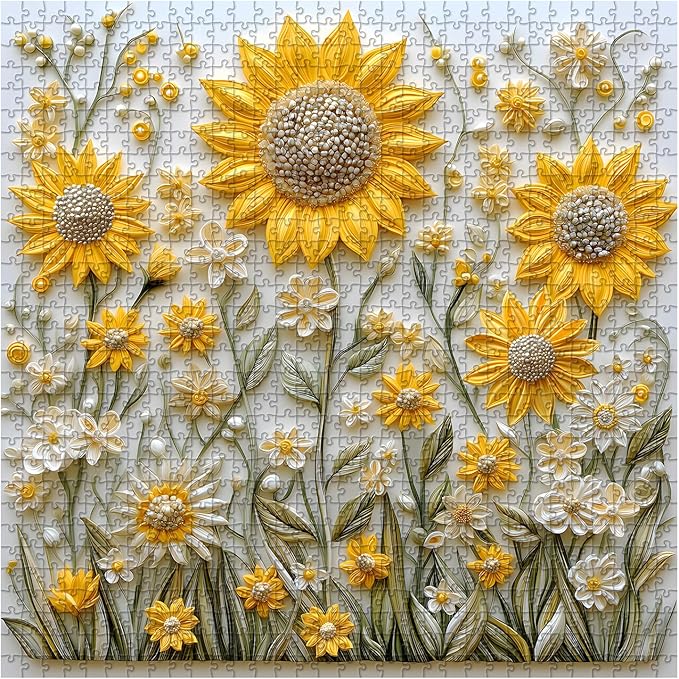 Sunflower Puzzles for Adults 1000 Pieces, PICKFORU Spring Flower Garden Puzzle Nature, Difficult Hard Golden Sunflower Art Theme, Challenging for Adults