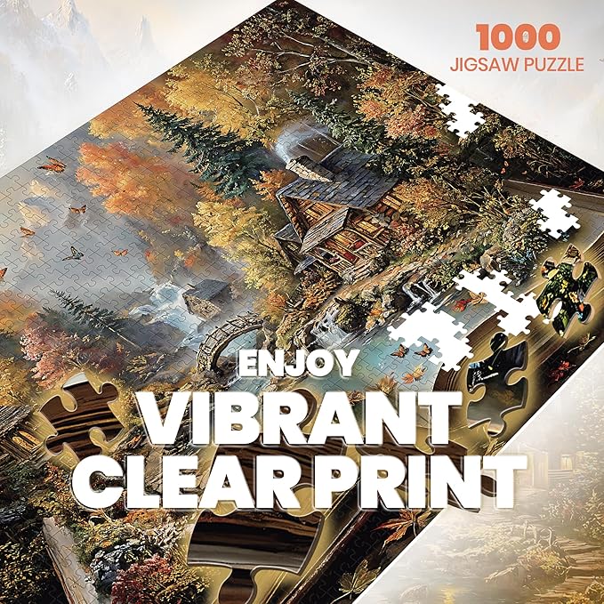 Puzzles for Adults 1000 Pieces, Magic Book Fantasy Autumn Forest Nature Landscape, 1000 Piece Puzzle for Adults Seniors, Hard Jigsaw Puzzles with Letters on Back, 1:1 Poster