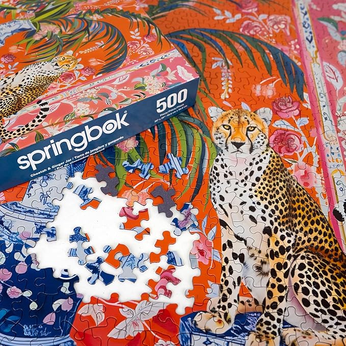 Springbok Cheetah and Ginger Jar 500 Piece Jigsaw Puzzle for Adults - Unique Cut Pieces - Made in USA