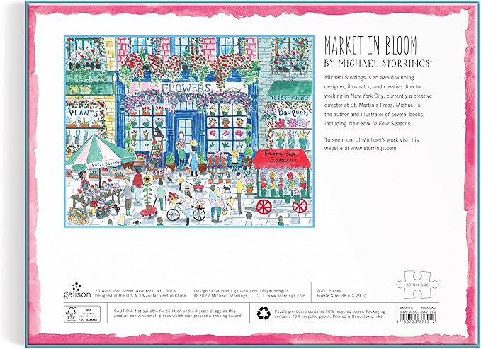 Galison Michael Storrings Market in Bloom – 2000 Piece Puzzle Fun and Challenging Activity with Bright and Bold Artwork of Sunny City Market and Flowers for Adults and Families