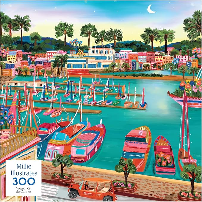RoseArt - Millie Illustrates - Vieux Port De Cannes - 300 Piece Jigsaw Puzzle - Colorful Scenic Travel Art Illustrated Puzzle for Adults